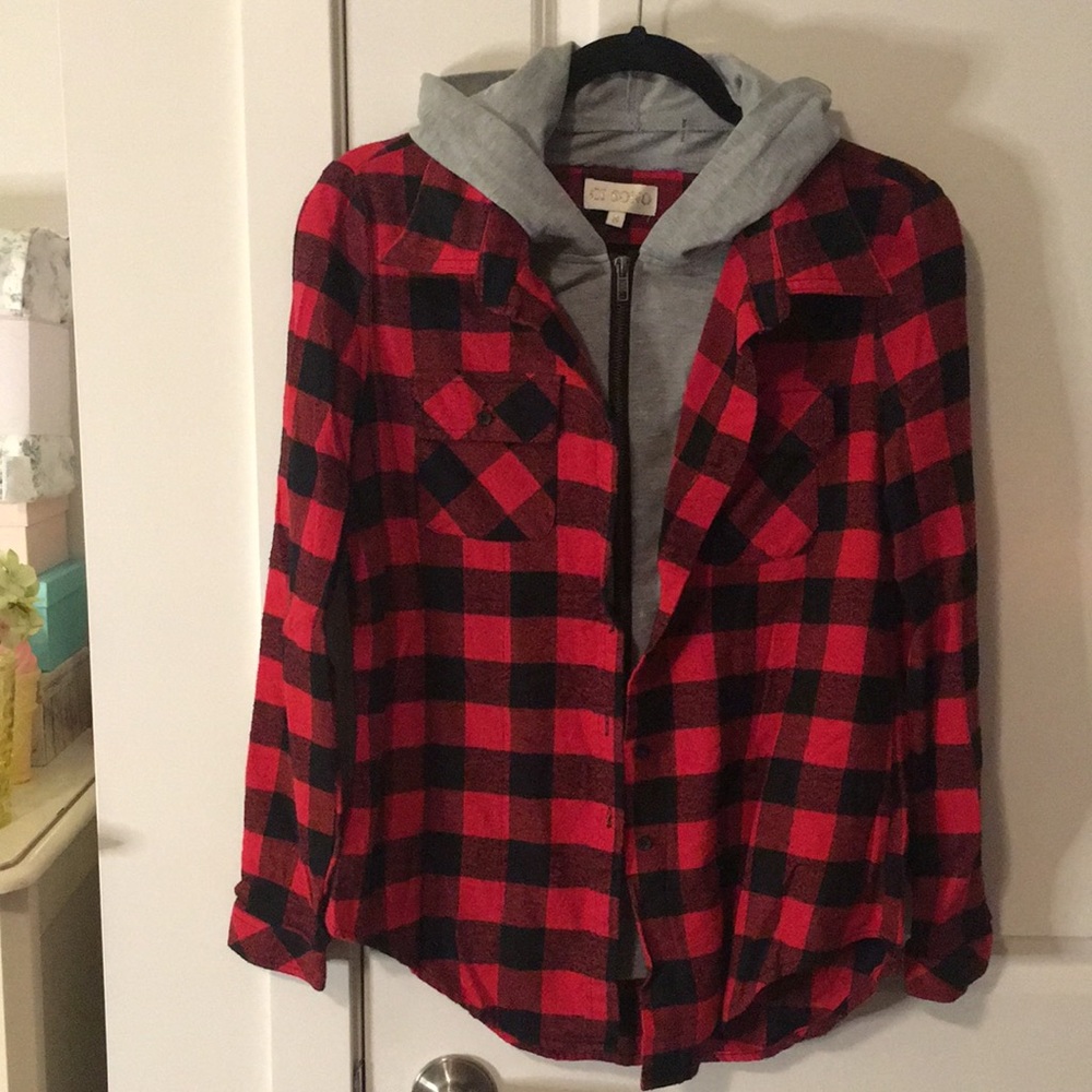 Buffaloplaid built in hoodie Shirt